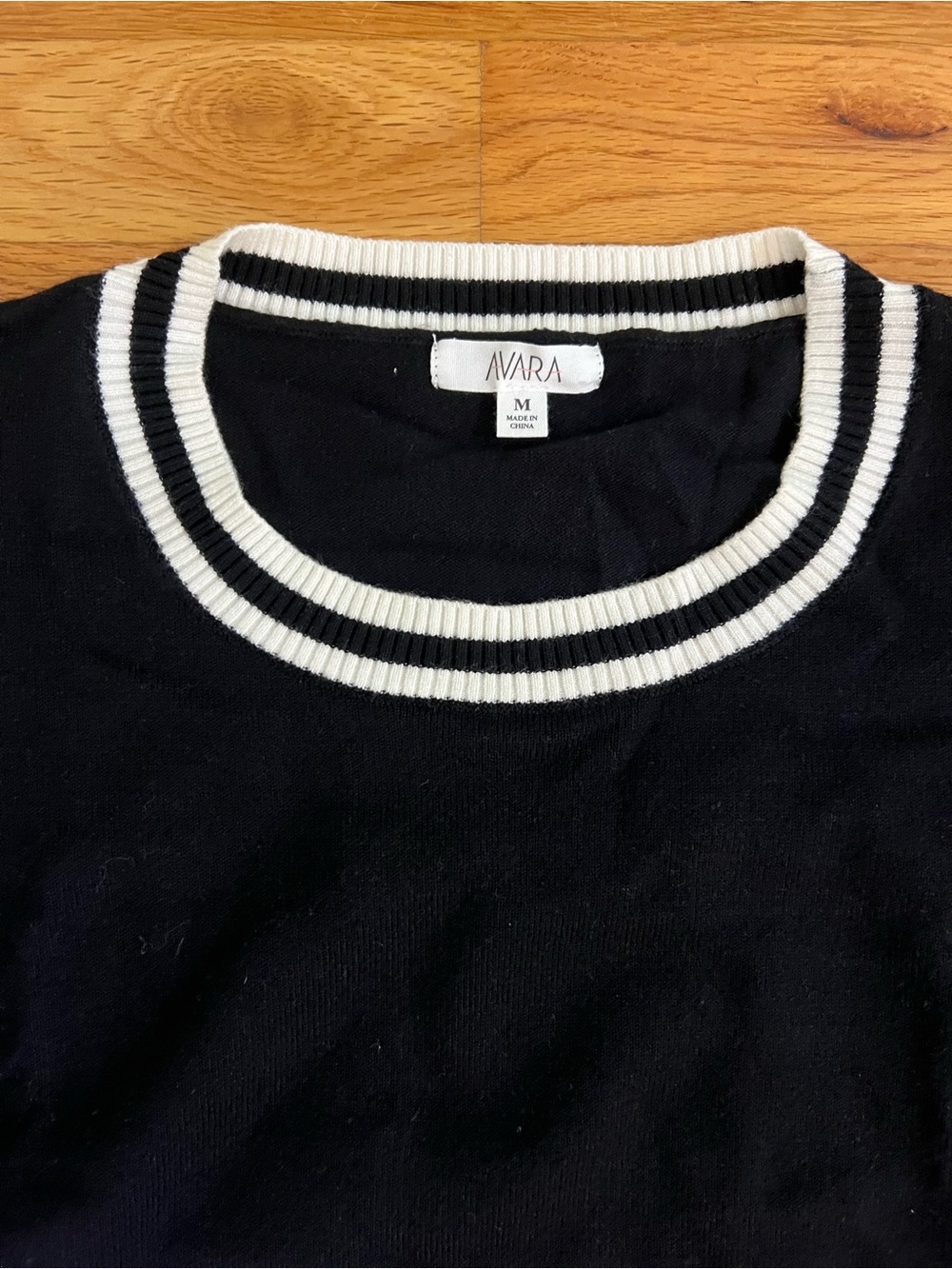 AVARA Black Crewneck Sweater with White Contrast Trim - Picture 2 of 3